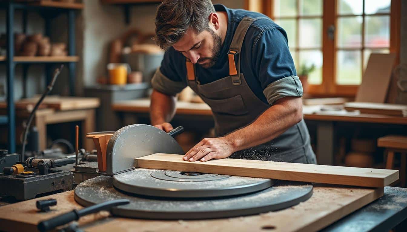 Illustration: Comment fonctionne une scie circulaire professionnelle sur table et quels sont ses composants clés ?