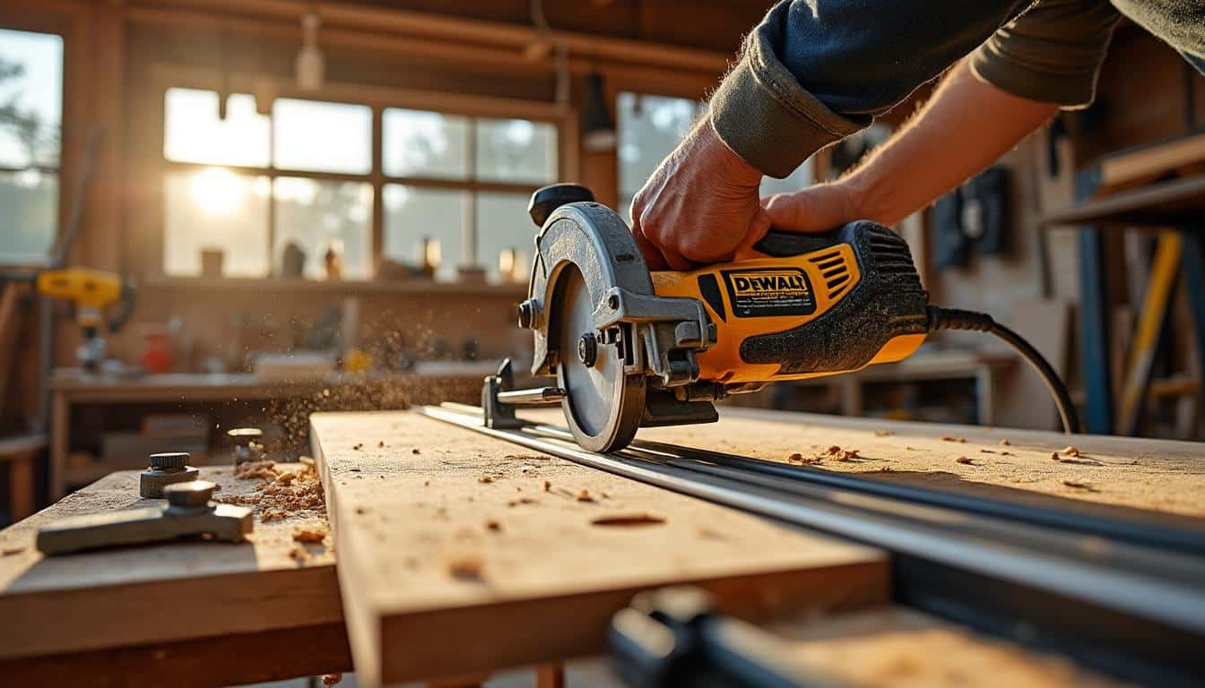 Illustration: Pourquoi choisir un rail de guidage avec votre scie circulaire Dewalt ?